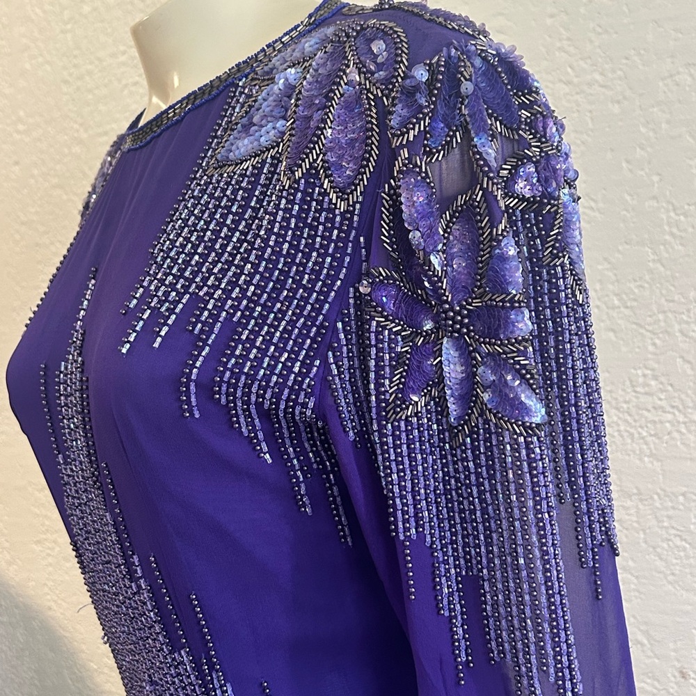 Unbranded Purple Sequin Embellished Asymmetrical silk Gown Sz 8 - Picture 10 of 13